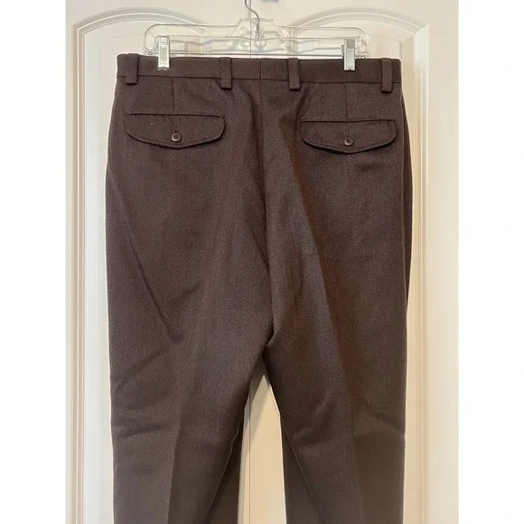 L.L. BEAN Brown 100% Wool Flat Dress Pants Men's Size 36x34 Mid-Heavyweight - Picture 4 of 6